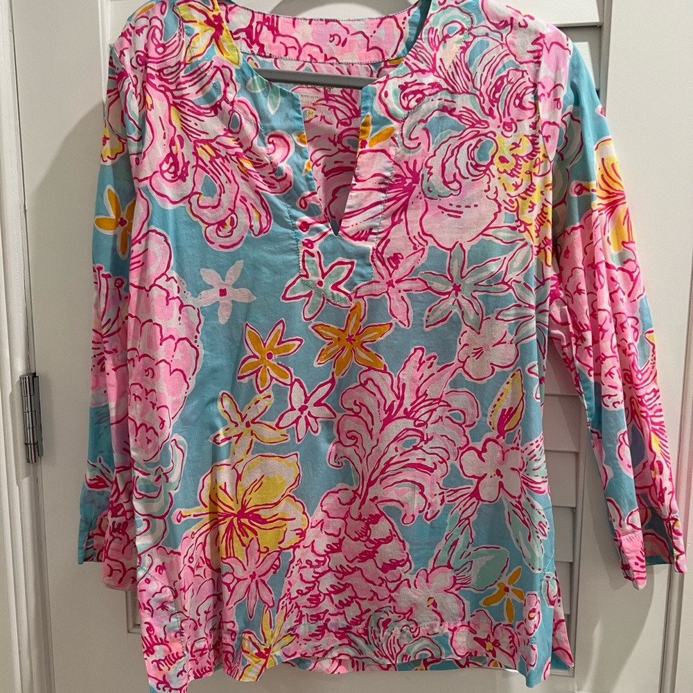 Lily Pulitzer tunic style blouse pink/blue/yellow M